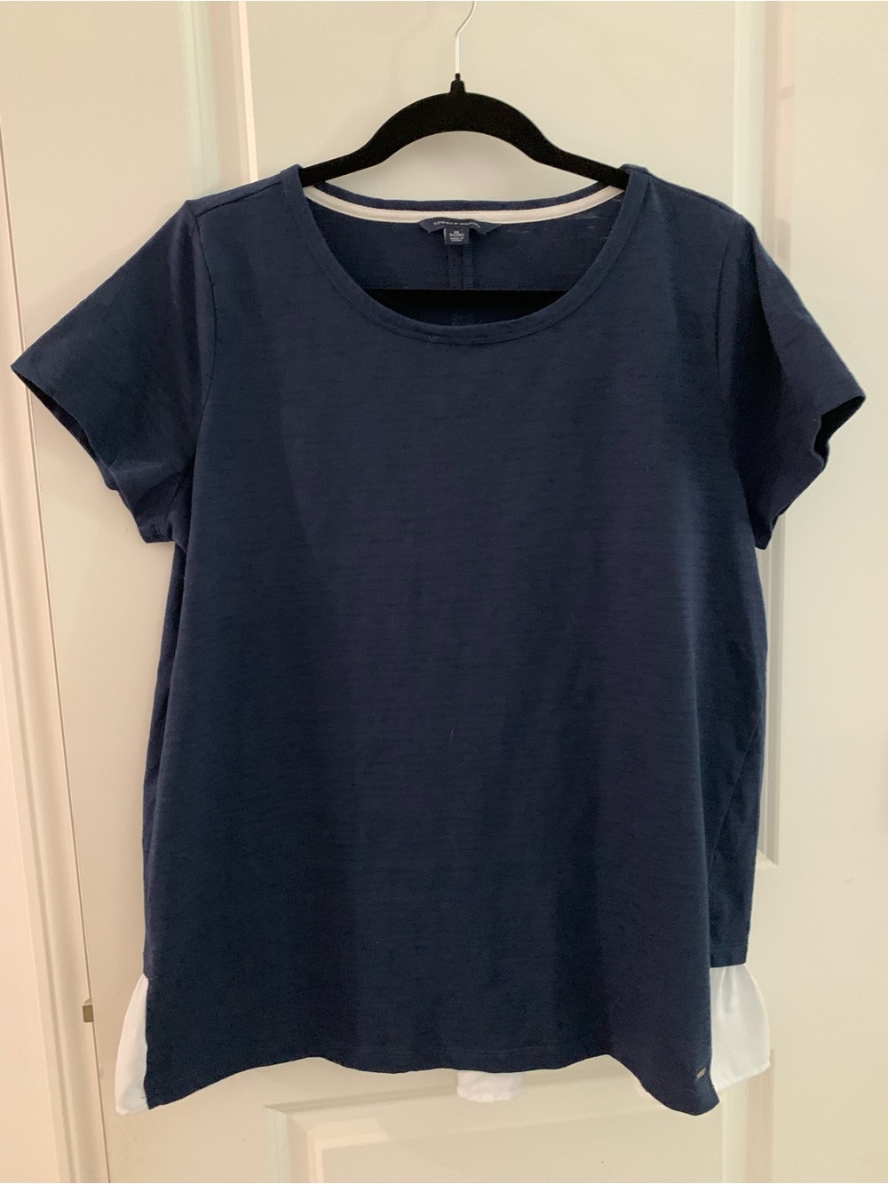 Tommy Hilfiger Navy Short Sleeve Tee with White Layered Hem Detail